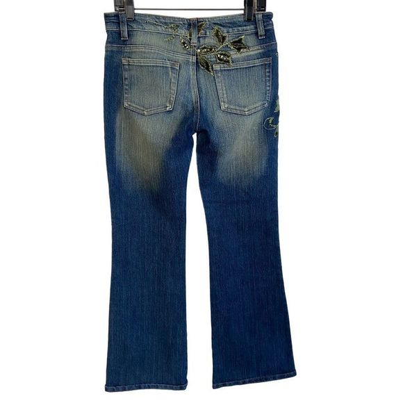 Vintage Bell Flare Embellished Velvet Beaded Embroidered Flowers Jeans 30X30.5 - Picture 2 of 5